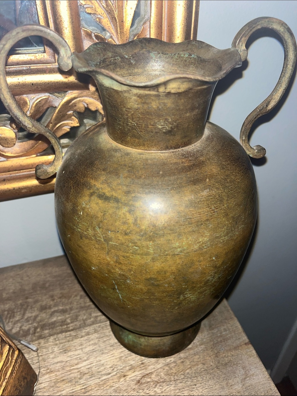 Antique-Style Brass Finish Two-Handled Decorative Vase - Brown